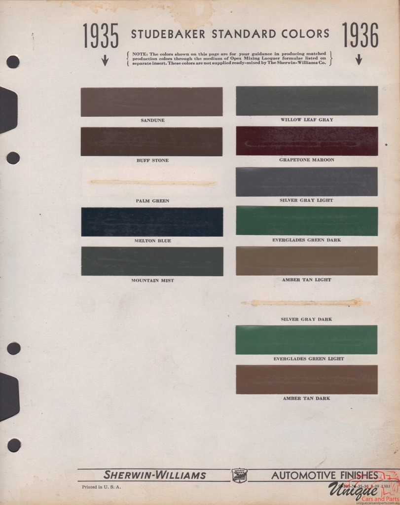 1935 Studebaker Paint Charts Williams 1